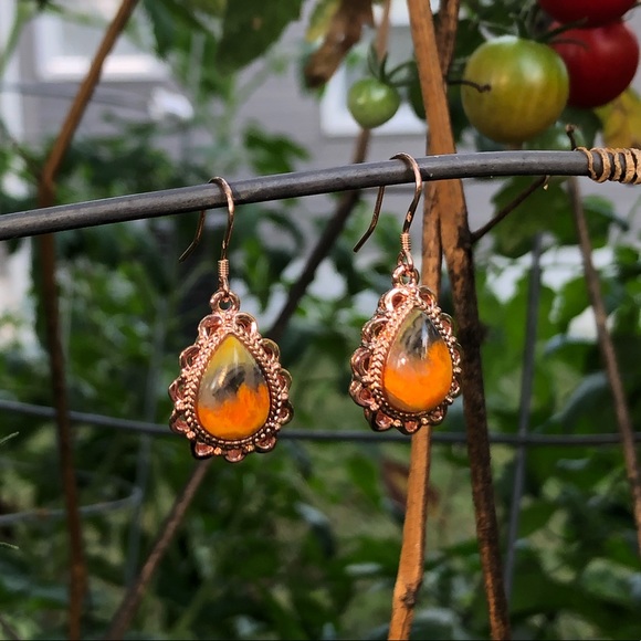Brass Bumble Bee Jasper Earrings - Picture 7 of 8